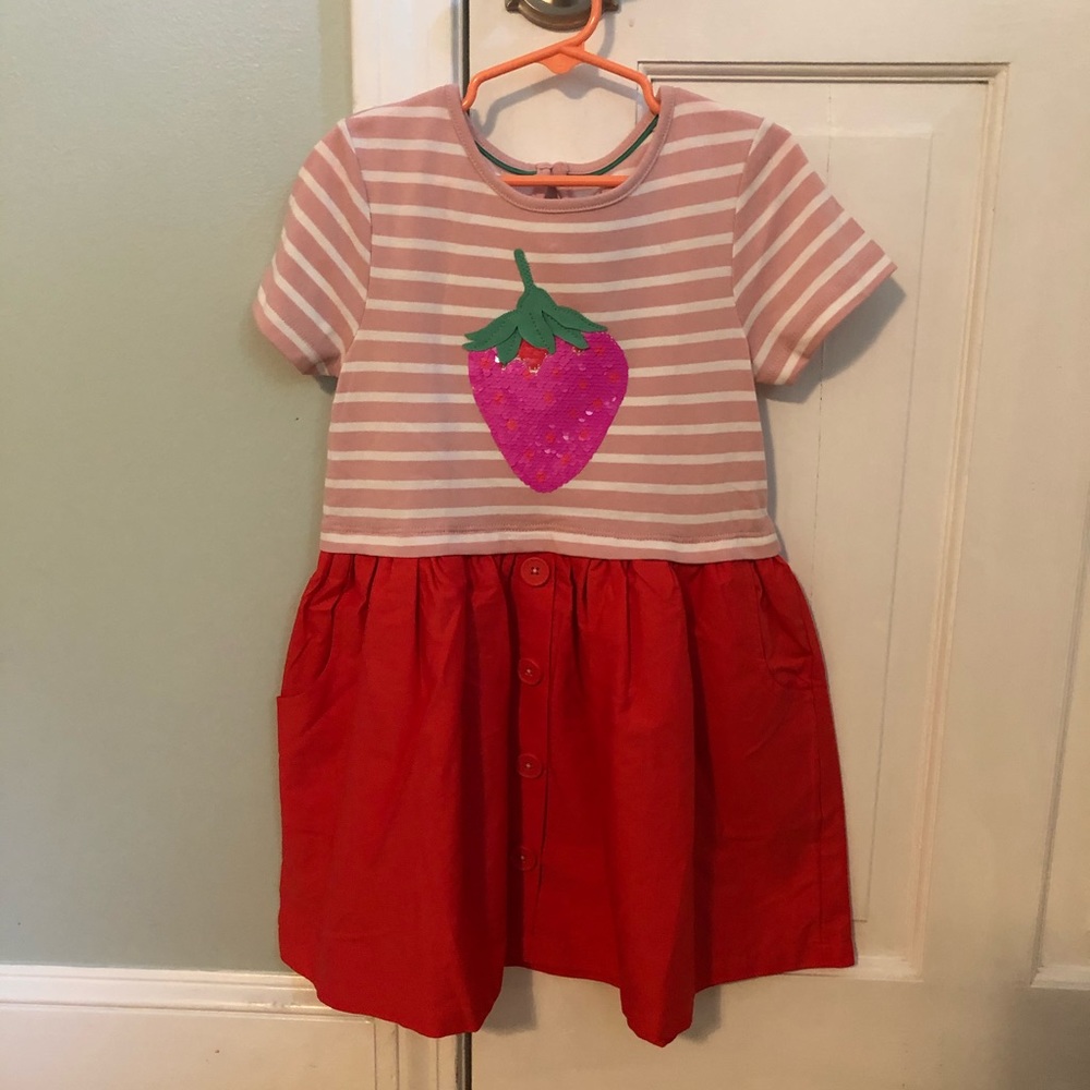 Mini Boden flip sequins strawberry dress